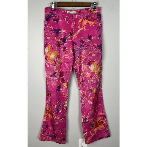 Bianca Maria Caselli Pink Fuxia Floral Pants Size 44 Cotton Stretch Women’s - Picture 1 of 6